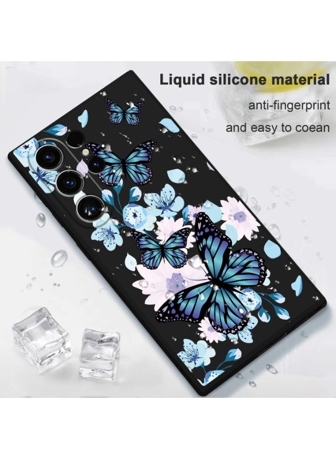 for Samsung Galaxy S24 Ultra Case Creative Design Flower Pattern Slim Soft Silicone Protective for Galaxy S24 Ultra Cover - Aurora Butterfly Black - Image 2